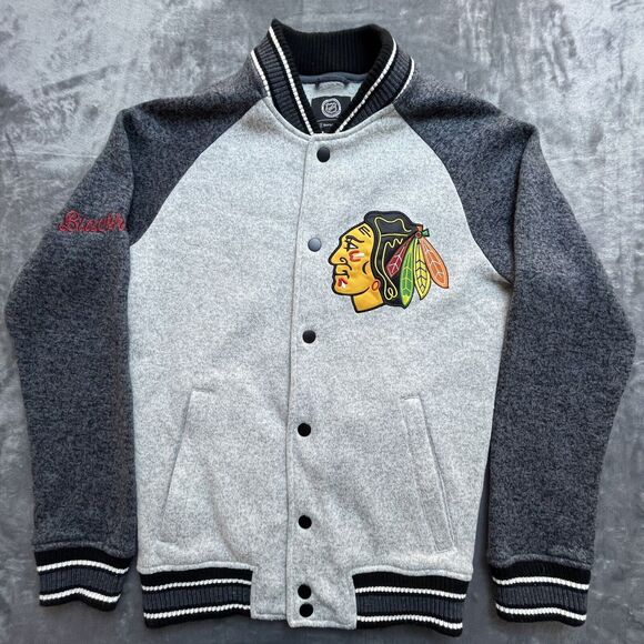 Chicago Blackhawks GIII Sports Jacket Small Hockey NHL Two Toned Gray Varsity - Picture 1 of 7